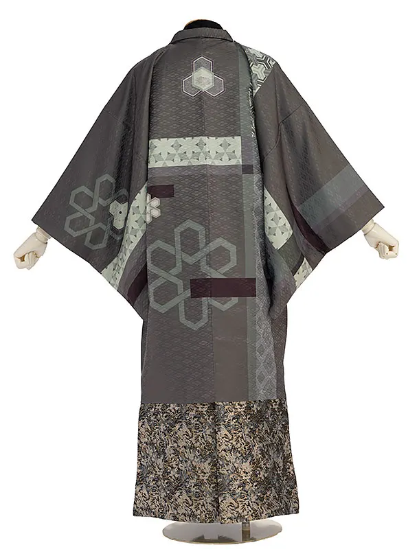 卒業式成人式袴レンタル 0242 茶鼠色 麻の葉／ゴールド袴