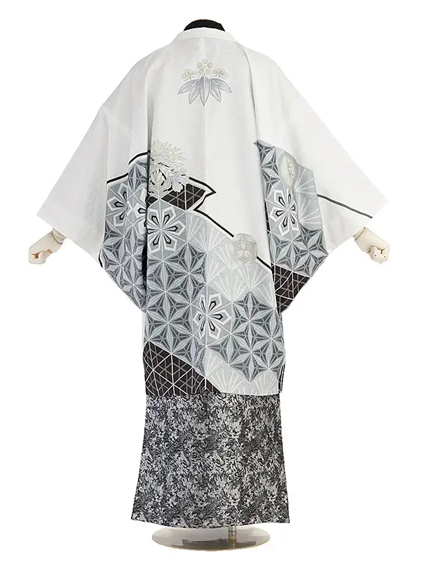 卒業式成人式袴レンタル 0243 白 麻の葉／シルバー袴