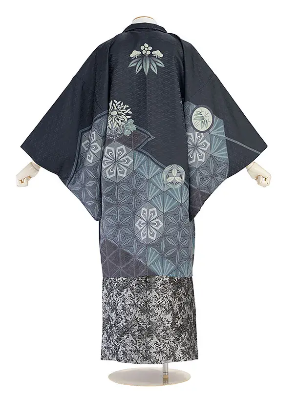 卒業式成人式袴レンタル 0246 ブルーグレー 麻の葉／シルバー袴