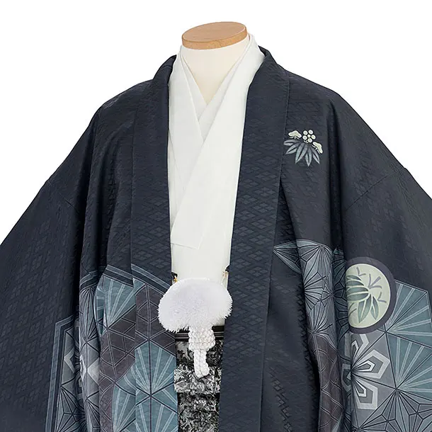 卒業式成人式袴レンタル 0246 ブルーグレー 麻の葉／シルバー袴