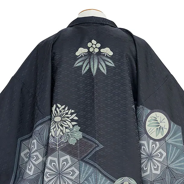 卒業式成人式袴レンタル 0246 ブルーグレー 麻の葉／シルバー袴