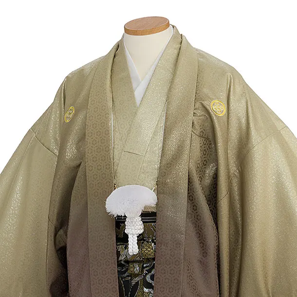 卒業式成人式袴レンタル 0247 金茶 亀甲ぼかし／黒地龍雲袴