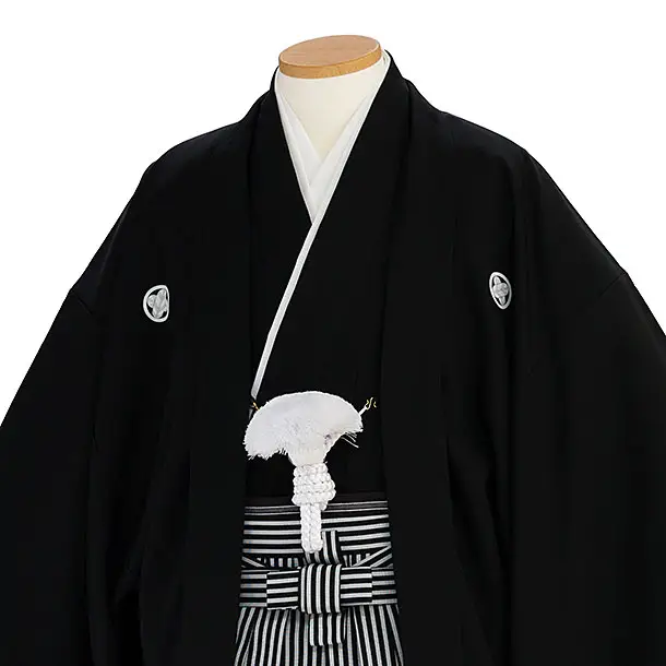 卒業式成人式袴レンタル 0249 【正絹】黒紋付／仙台縦縞袴