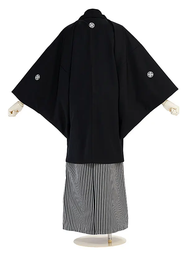 卒業式成人式袴レンタル 0250 黒紋付／仙台縦縞袴