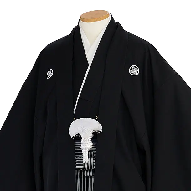 卒業式成人式袴レンタル 0251 黒紋付／仙台縦縞袴