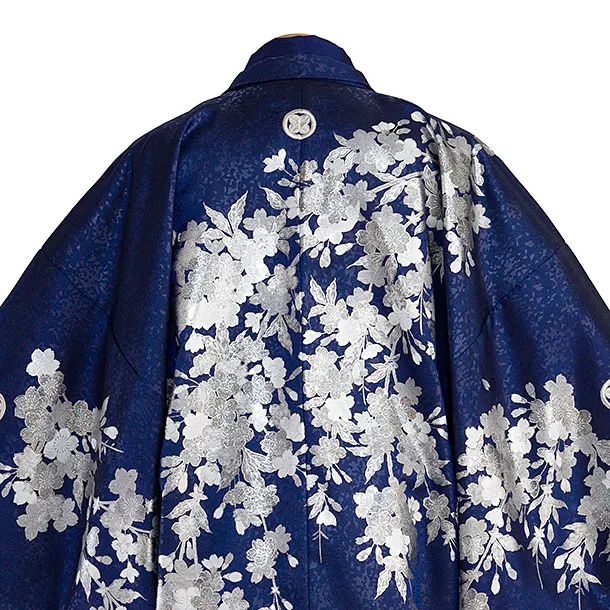 卒業式成人式袴レンタル 0253 青吉野桜銀彩／黒銀縞袴