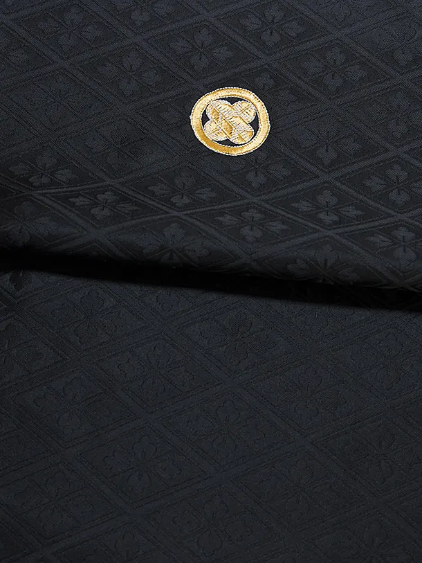 卒業式成人式袴レンタル 0256 黒 金紋武田菱／白黒ぼかし 金亀甲松葉袴