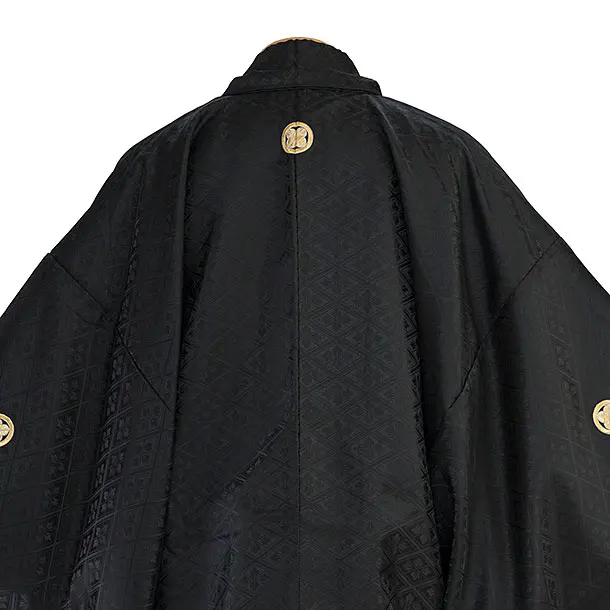 卒業式成人式袴レンタル 0257 黒 金紋武田菱／白黒ぼかし 金亀甲松葉袴