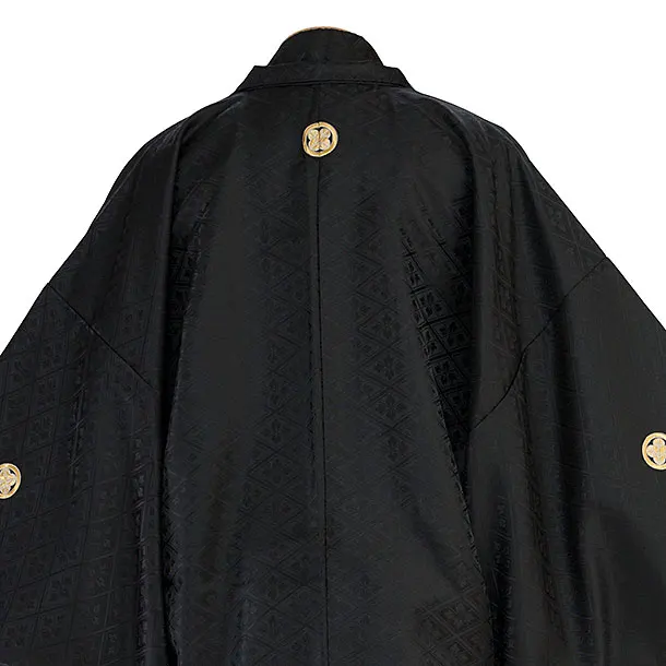卒業式成人式袴レンタル 0259 黒 金紋武田菱／白黒ぼかし 金亀甲松葉袴