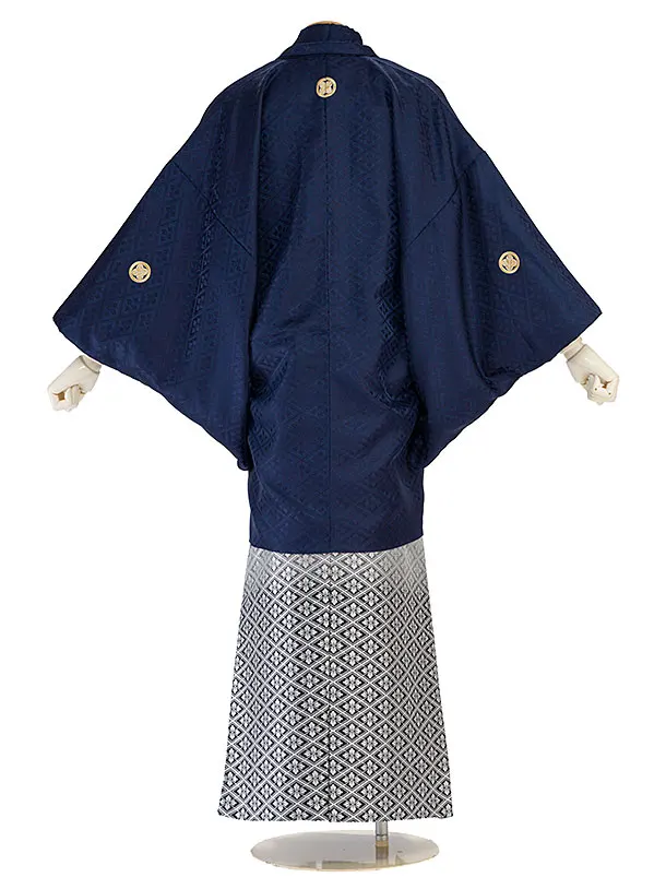 卒業式成人式袴レンタル 0260 紺 金紋武田菱／白銀ぼかし 武田菱袴
