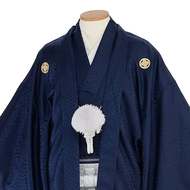 卒業式成人式袴レンタル 0261 紺 金紋武田菱／白銀ぼかし 武田菱袴