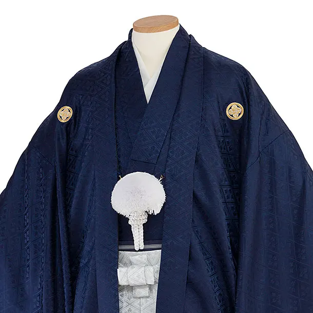 卒業式成人式袴レンタル 0262 紺 金紋武田菱／白銀 武田菱ぼかし袴