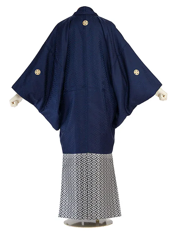 卒業式成人式袴レンタル 0263 紺 金紋武田菱／白銀 武田菱ぼかし袴