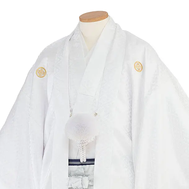 卒業式成人式袴レンタル 0265 白 金紋武田菱／白黒ぼかし 金亀甲松葉袴