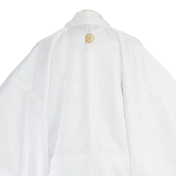 卒業式成人式袴レンタル 0266 白 金紋武田菱／白黒ぼかし 金亀甲松葉袴