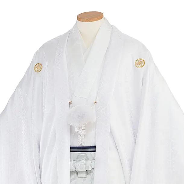 卒業式成人式袴レンタル 0268 白 金紋武田菱／白黒ぼかし 金亀甲松葉袴