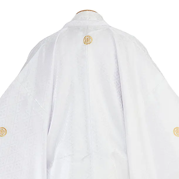 卒業式成人式袴レンタル 0268 白 金紋武田菱／白黒ぼかし 金亀甲松葉袴