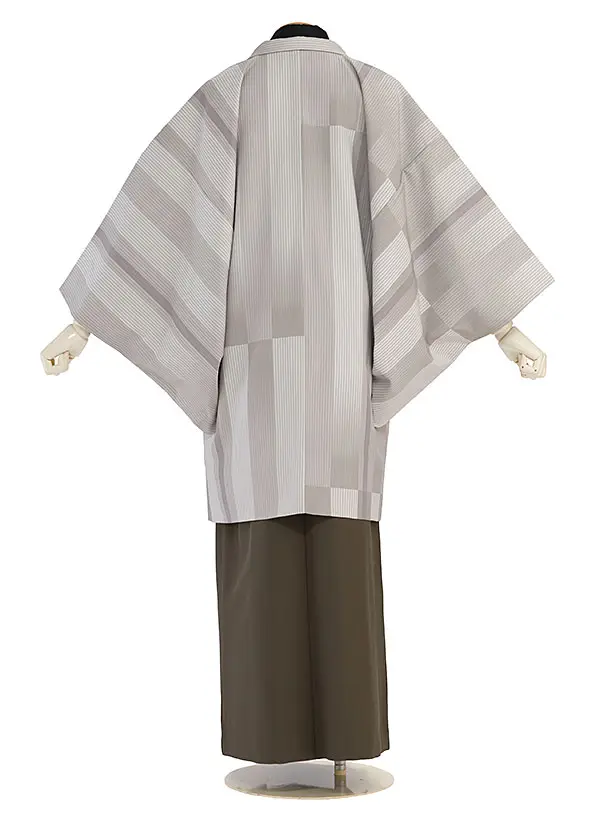 男性袴レンタル0268 JAPANSTYLE／グレーストライプ／カーキブラウン袴
