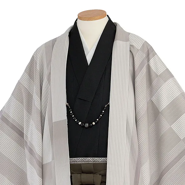 男性袴レンタル0268 JAPANSTYLE／グレーストライプ／カーキブラウン袴