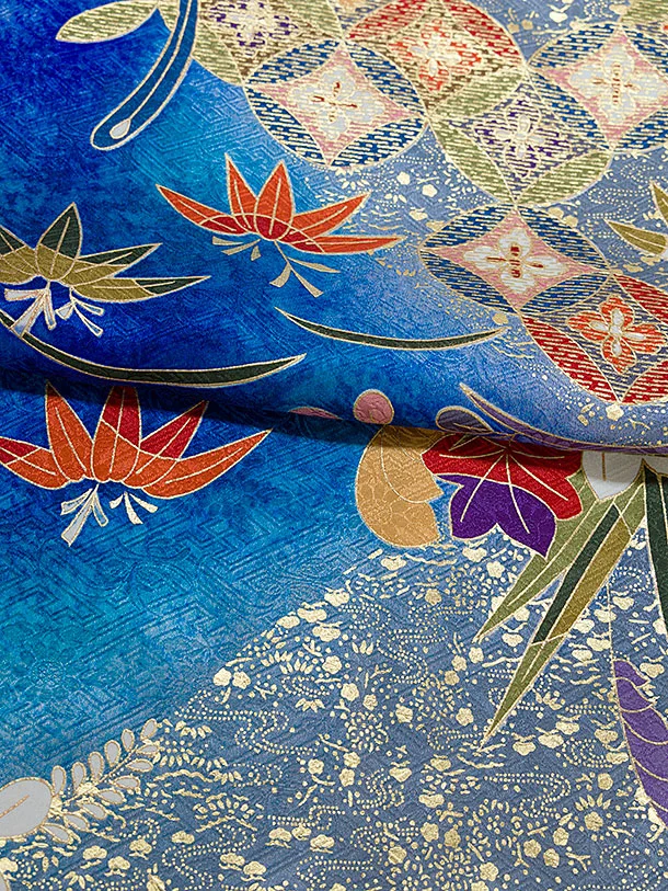 卒業式成人式袴レンタル 0270 【正絹】青黒金 鳳凰七宝／黒金蜀江花菱袴