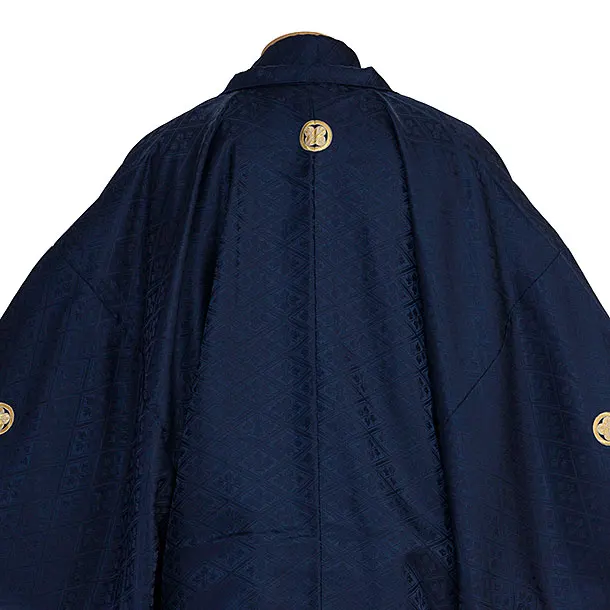 卒業式成人式袴レンタル 0271 紺 武田菱金紋／青白銀縞袴