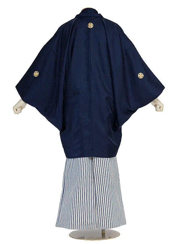 卒業式成人式袴レンタル 0272 紺 武田菱金紋／青白銀縞袴