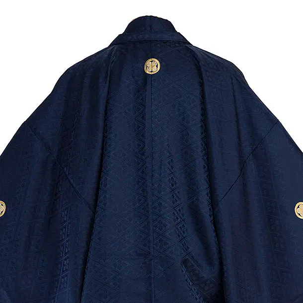 卒業式成人式袴レンタル 0273 紺 武田菱金紋／濃紺白金縞袴