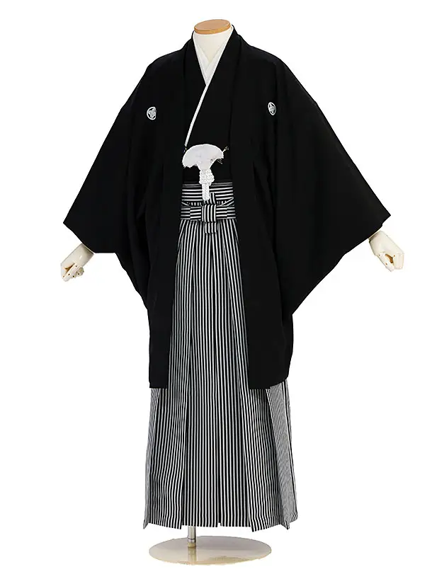 卒業式成人式袴レンタル 0275 【正絹】黒紋付／仙台縦縞袴
