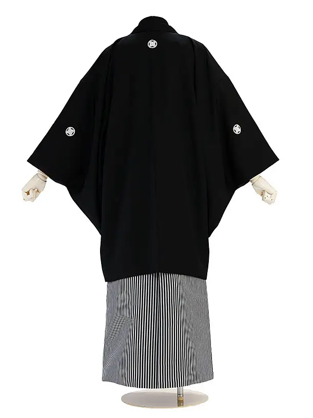 卒業式成人式袴レンタル 0275 【正絹】黒紋付／仙台縦縞袴