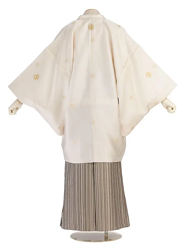 卒業式成人式袴レンタル 0278 アイボリー 家紋柄／ブラウンストライプ袴