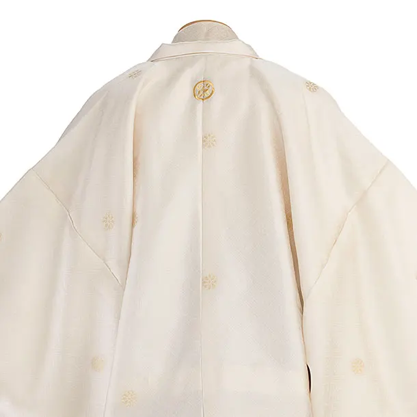 卒業式成人式袴レンタル 0278 アイボリー 家紋柄／ブラウンストライプ袴