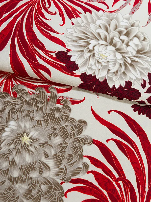 卒業式女性袴 1182 紅一点／グレージュ 乱菊／こげ茶 乱菊刺繍袴