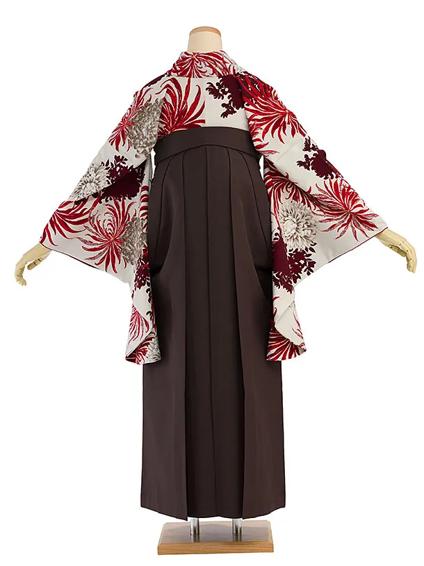 卒業式女性袴 1184 紅一点／グレージュ 乱菊／こげ茶 乱菊刺繍袴