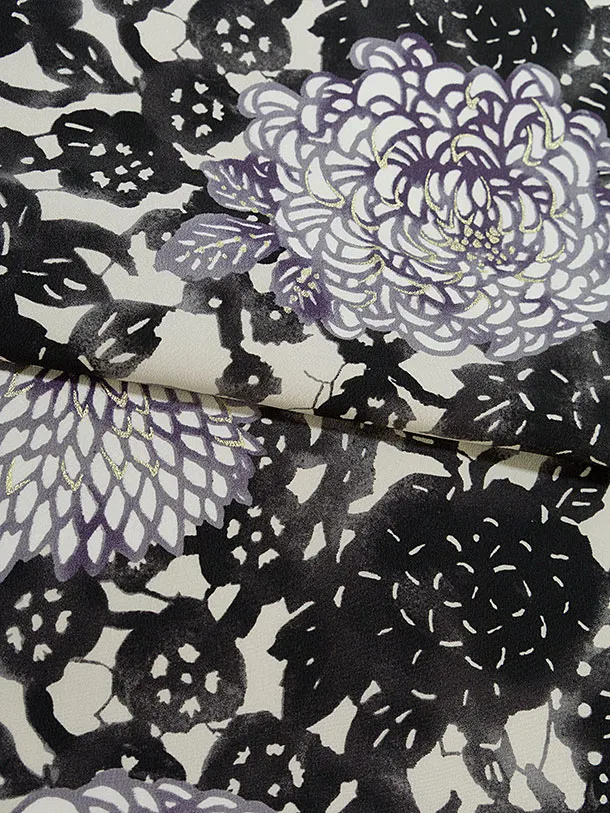 卒業式女性袴 1186 紅一点／グレージュ 菊尽くし／カーキ 乱菊刺繍袴