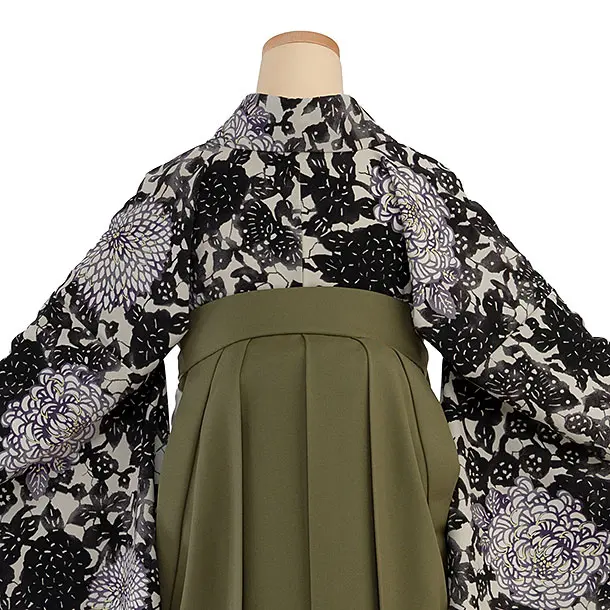 卒業式女性袴 1187 紅一点／グレージュ 菊尽くし／カーキ 乱菊刺繍袴