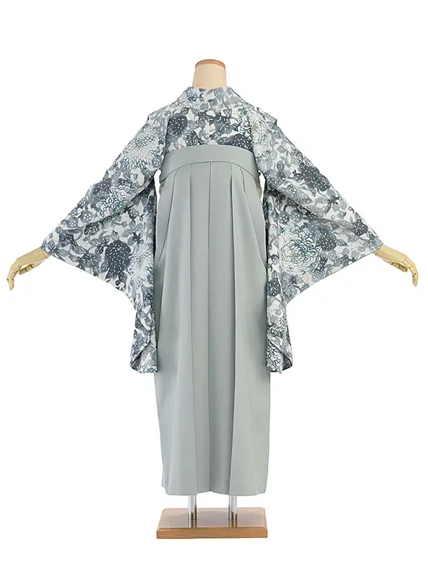 卒業式女性袴 1191 紅一点／オフホワイト 菊尽くし／ブルーグレー 乱菊刺繍袴