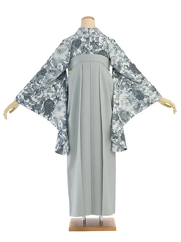卒業式女性袴 1193 紅一点／オフホワイト 菊尽くし／ブルーグレー 乱菊刺繍袴
