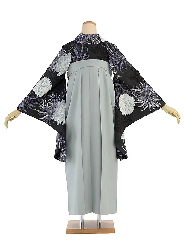 卒業式女性袴 1195 紅一点／ダークグレー 乱菊／ブルーグレー 乱菊刺繍袴