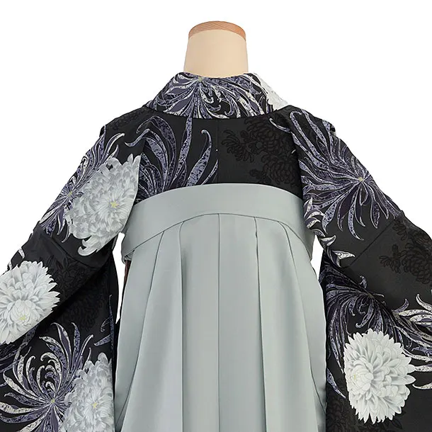 卒業式女性袴 1195 紅一点／ダークグレー 乱菊／ブルーグレー 乱菊刺繍袴