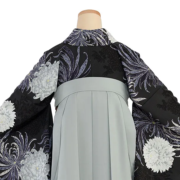 卒業式女性袴 1196 紅一点／ダークグレー 乱菊／ブルーグレー 乱菊刺繍袴