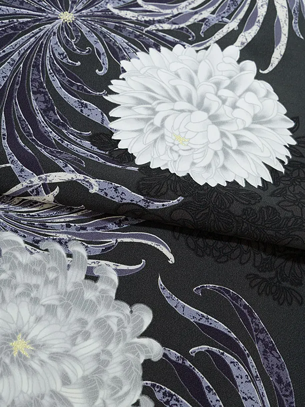 卒業式女性袴 1196 紅一点／ダークグレー 乱菊／ブルーグレー 乱菊刺繍袴