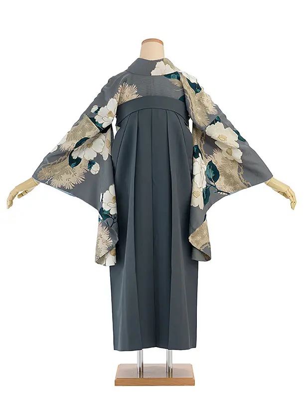 卒業式女性袴 1204 九重／グレー 椿松／ブルーグレー 牡丹梅菊刺繍袴