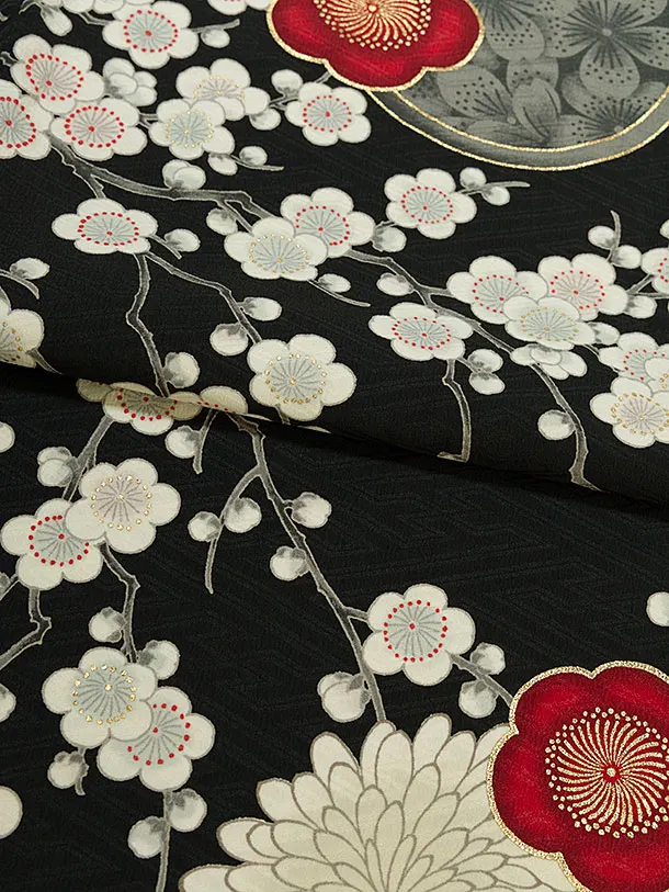 卒業式女性袴 1208 九重／黒 梅菊／ブルーグレー 牡丹梅菊刺繍袴