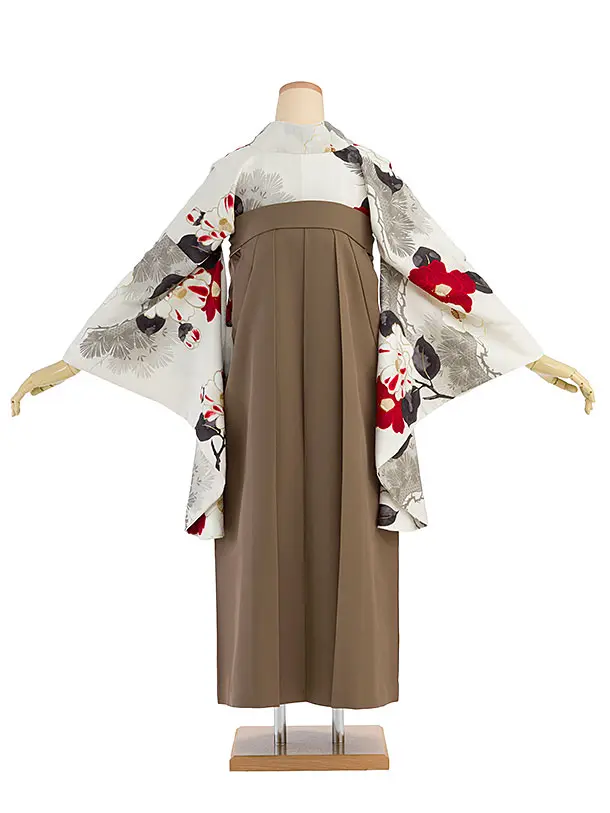 卒業式女性袴 1209 九重／白 椿松／茶色 牡丹梅菊刺繍袴