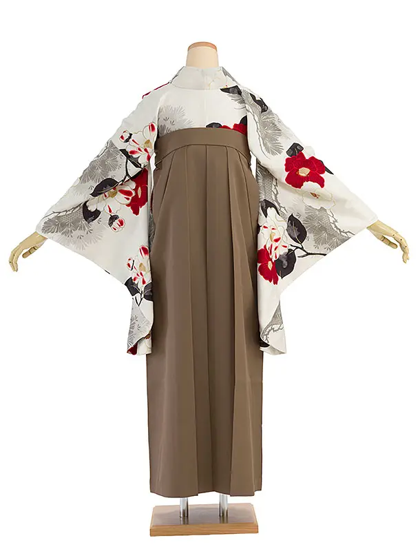 卒業式女性袴 1211 九重／白 椿松／茶色 牡丹梅菊刺繍袴