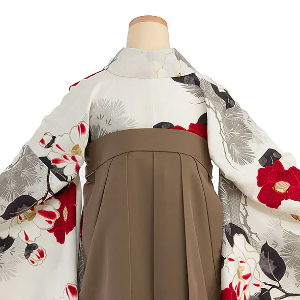 卒業式女性袴 1211 九重／白 椿松／茶色 牡丹梅菊刺繍袴