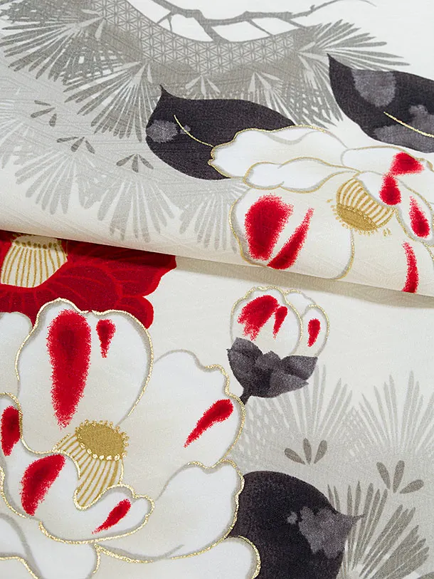 卒業式女性袴 1211 九重／白 椿松／茶色 牡丹梅菊刺繍袴