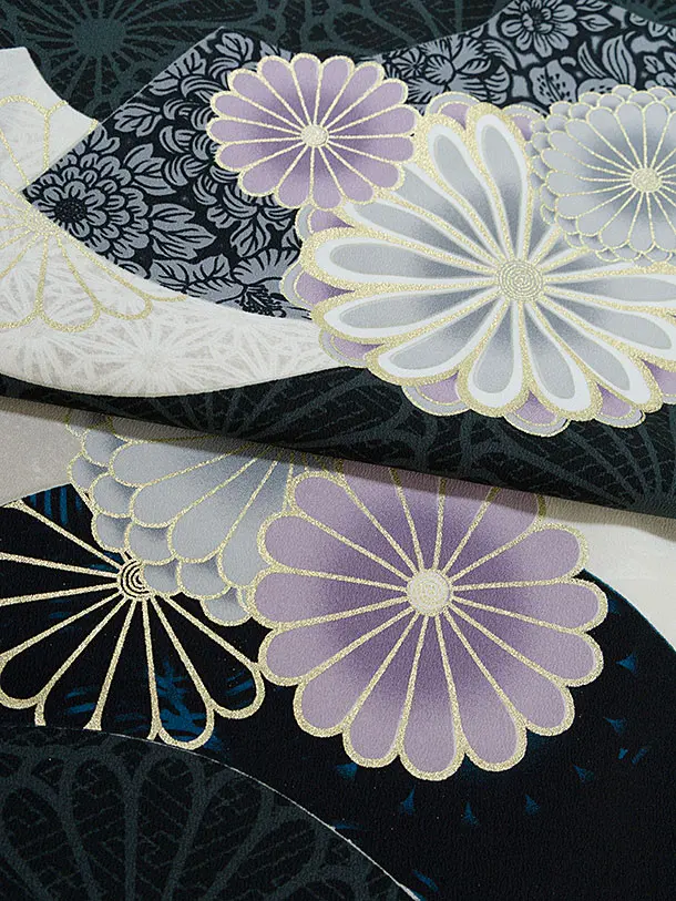 卒業式女袴 1217 JAPAN STYLE／黒 扇面菊／ベージュ 梅丸紋刺繍袴