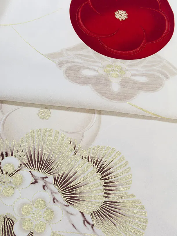 卒業袴1226 JAPAN STYLE／白×茶片身替わり 梅丸紋／黒梅丸紋刺繍袴
