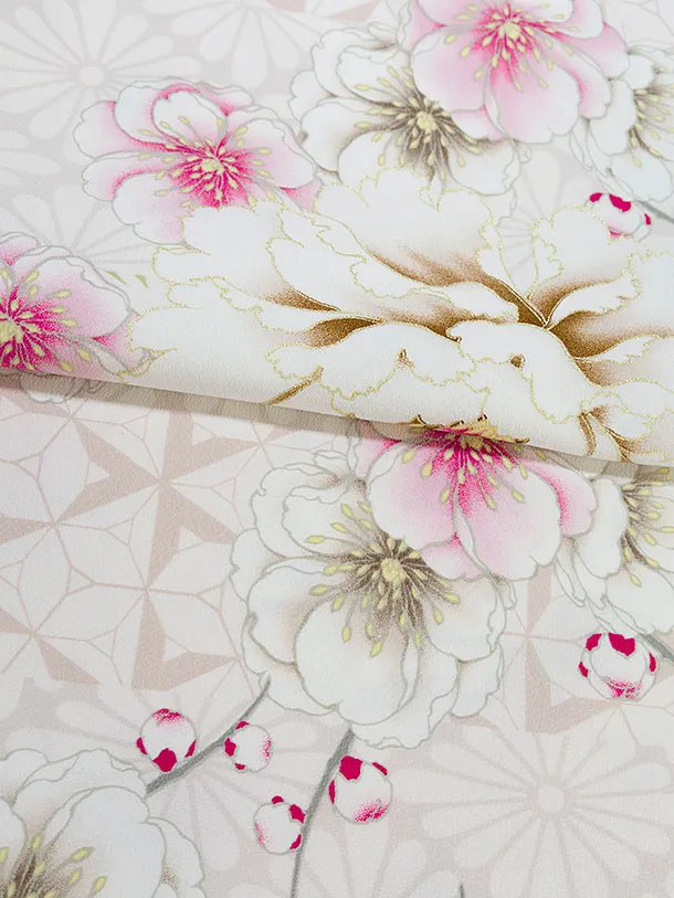 卒業袴1228 JAPAN STYLE／くすみピンク牡丹八重桜／エンジ梅丸紋刺繍